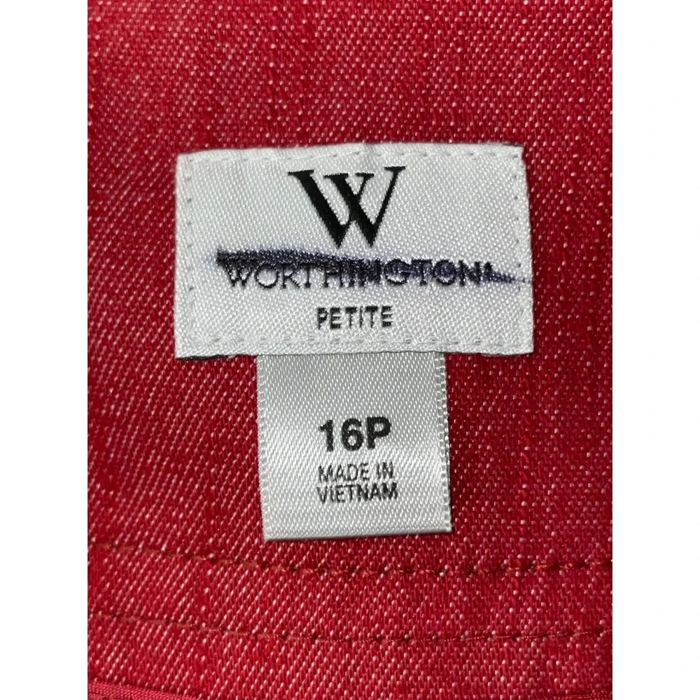 Worthington Petite Red Denim Pencil Skirt Size 16P Cotton Blend Back Pockets